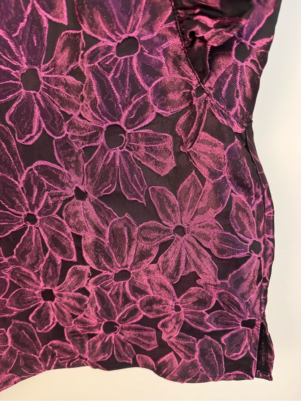 Entro Floral Jacquard Ruffle Sleeve Blouse L Magenta Black - Picture 6 of 13